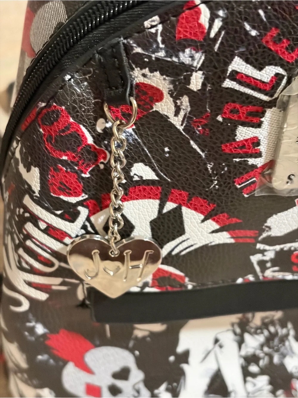 NWOT Harley Quinn Skull Print Mini Backpack Purse in Black White Red